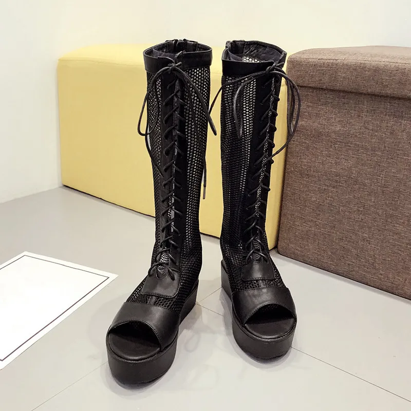 Женские ботинки на платформе YMECHIC черные сандалии-гладиаторы в стиле панк с