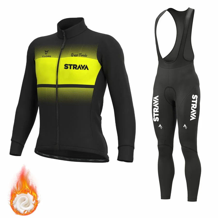 

STRAVA Winter Cycling Clothes Long Sleeve Clothing Riding Jersey Set Thermal Fleece Maillot Ropa Ciclismo Invierno Keep Warm
