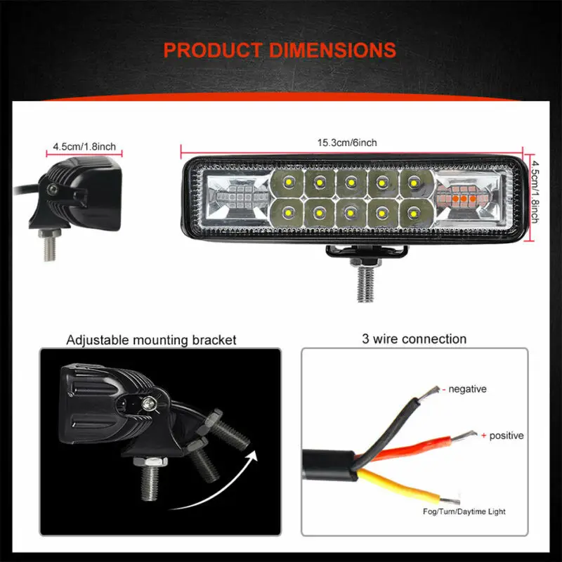 

2x 6inch LED Work Light Bar Combo Offroad Driving Fog 4WD Truck White/Red/Blue COB Leds + ETI Leds