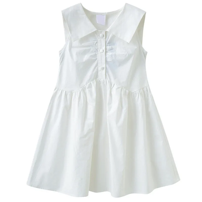 

summer solid blue white cotton casual girls dress 4 to 14 years kids & teenager girls child fashion sleeveless vest dresses
