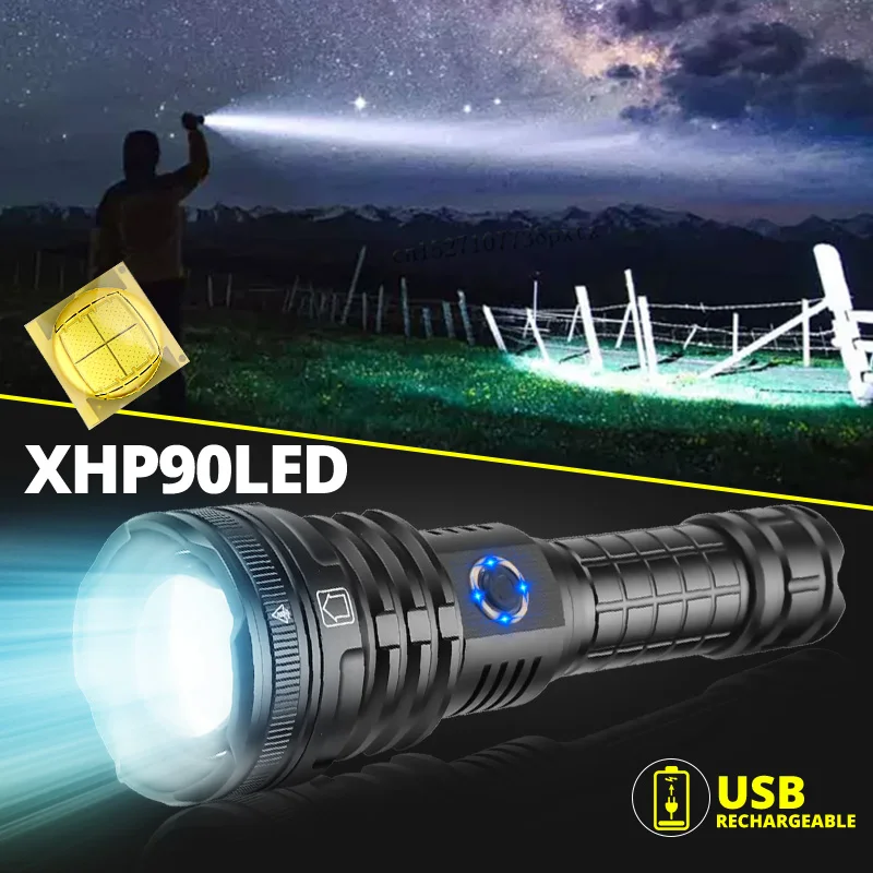 Супер яркий светодиодный фонарик Xhp90.2 с аккумулятором 26650 тактический зум