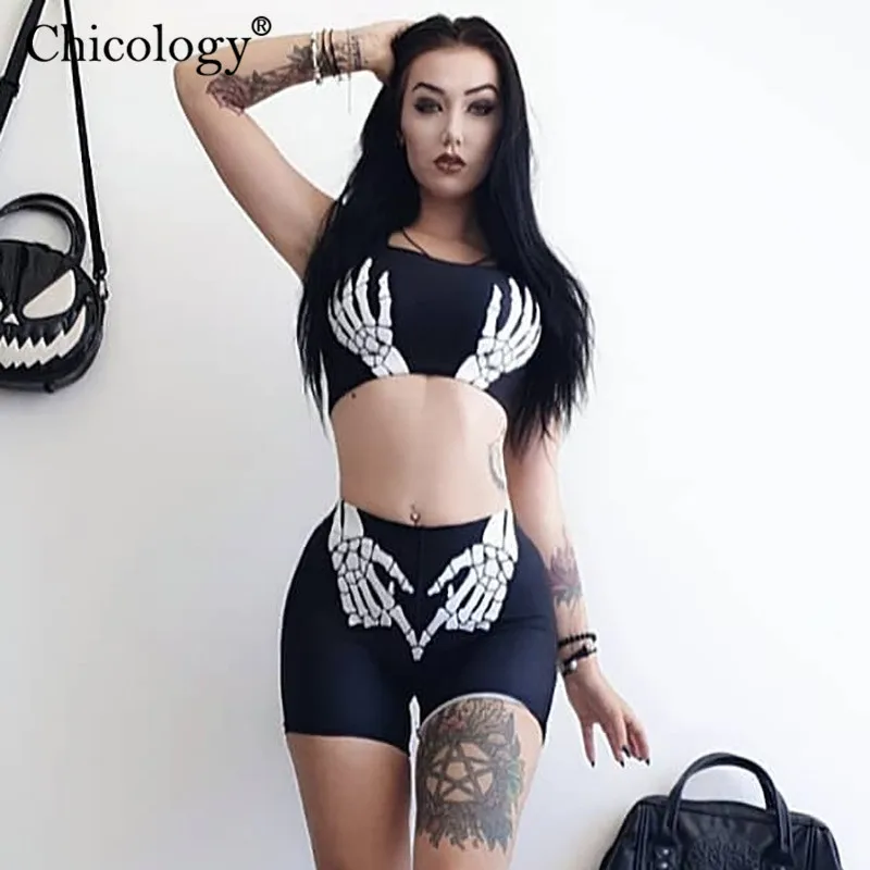Женский укороченный топ с принтом в виде скелета Chicology комплект из 2 предметов