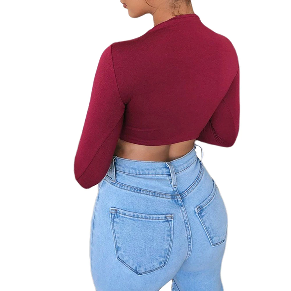 Женская футболка 2020 Однотонная с круглым вырезом и длинным рукавом женский