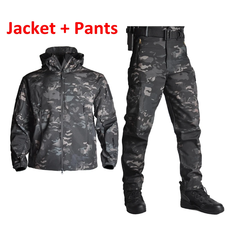 

Men Tactical Jackets Soft Shell Hunting Jacket + Pants Army Waterproof Camouflage Clothes Shark Skin Military Coats + Pants Suit