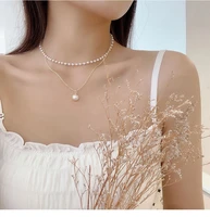 retro double pearl necklace love heart chain clavicle chain european and american women fashion necklace jewelry
