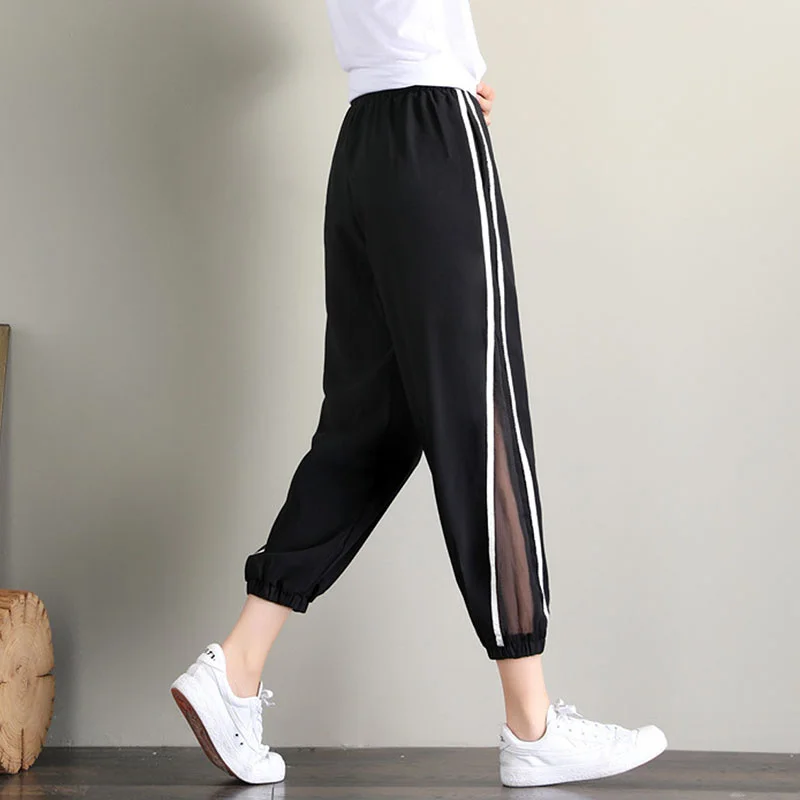 Plus Size 4xl Ankle Length Pants Joggers Women Lace Spliced Harem Solid Black Harajuku Streetwear Elastic High Waist | Женская одежда