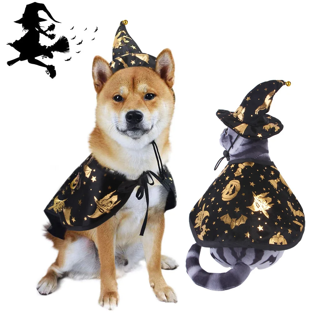 Dog Clothes Transformation Set New Halloween Printed Wizard Cloak Set Pet Dog Cat Hat Set Decoration Pet Clothing Dress Up