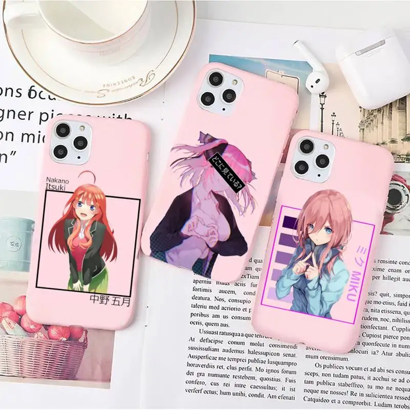 

Nakano Nino Gotoubun no Hanayome Phone Case Pink Candy Color for iPhone 6 7 8 11 12 13 s mini pro X XS XR MAX Plus