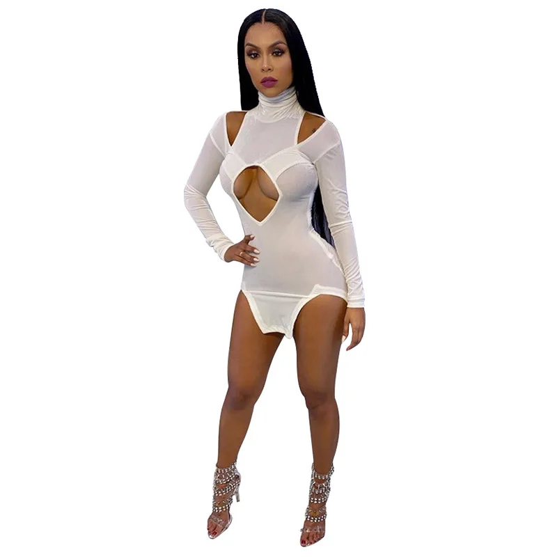 Женское короткое платье с длинным рукавом облегающее вечернее мини вырезами для