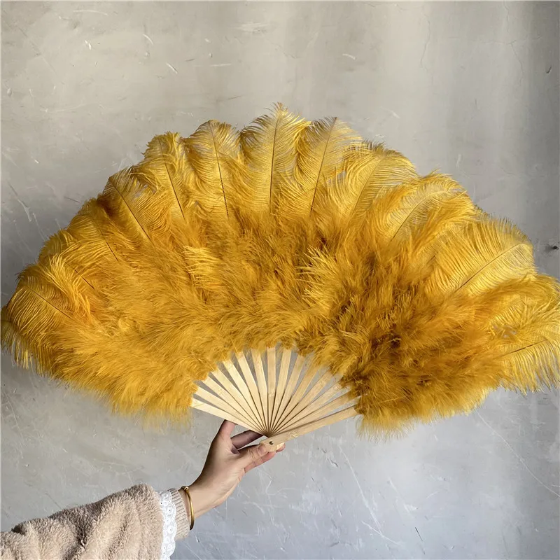 

15 Bone 1pcs/lot High Quality Gold Ostrich Feather Handle Fan 90cm*50cm Jewelry Christmas Decoration Dancers