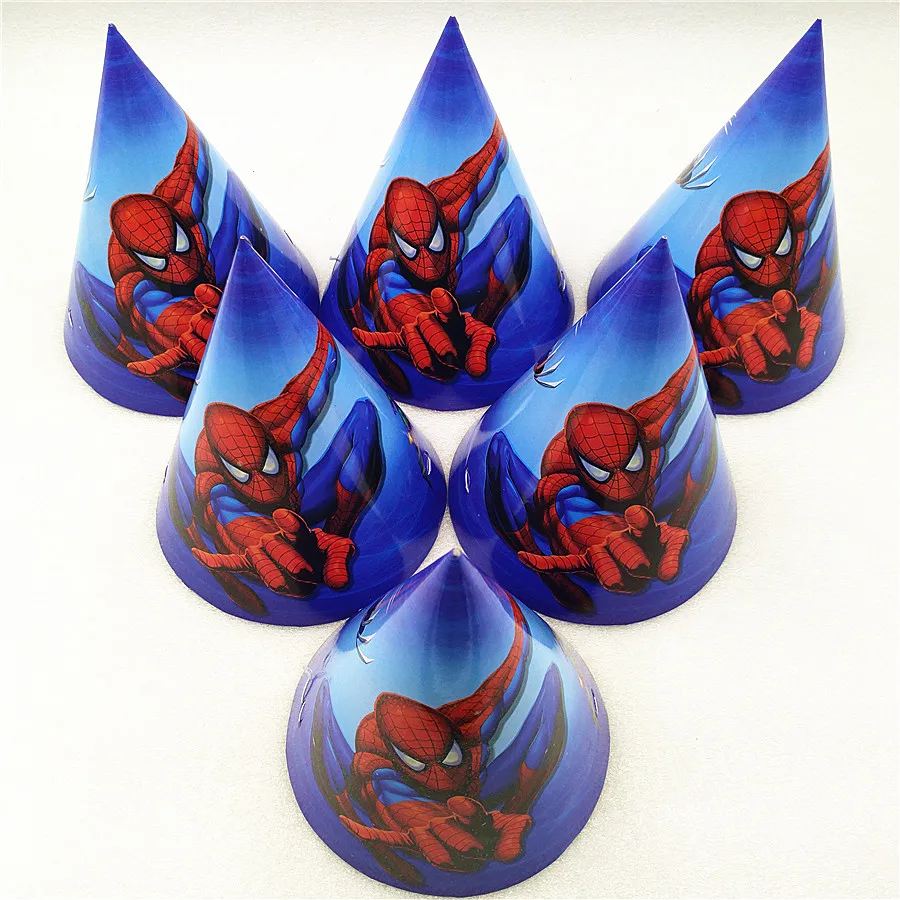 6 шт. товары для дня рождения человека паука бумажные шапки детского душа Детские