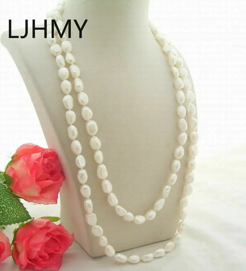 Vintage Real Baroque Freshwater Pearl 8x9-9x11mm Beaded Boho Knot Strand Collar Fringe Wrap Layered Opera Long Necklace |