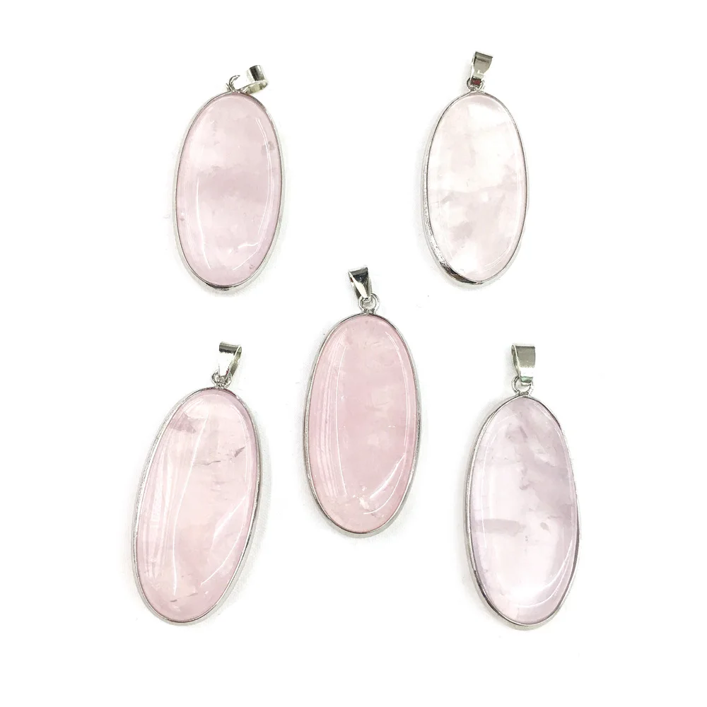 

Rose Quartzs Pendants Oval Shape Natural Stone Pendant for Jewelry Making DIY Earring Necklace Size 21x41mm