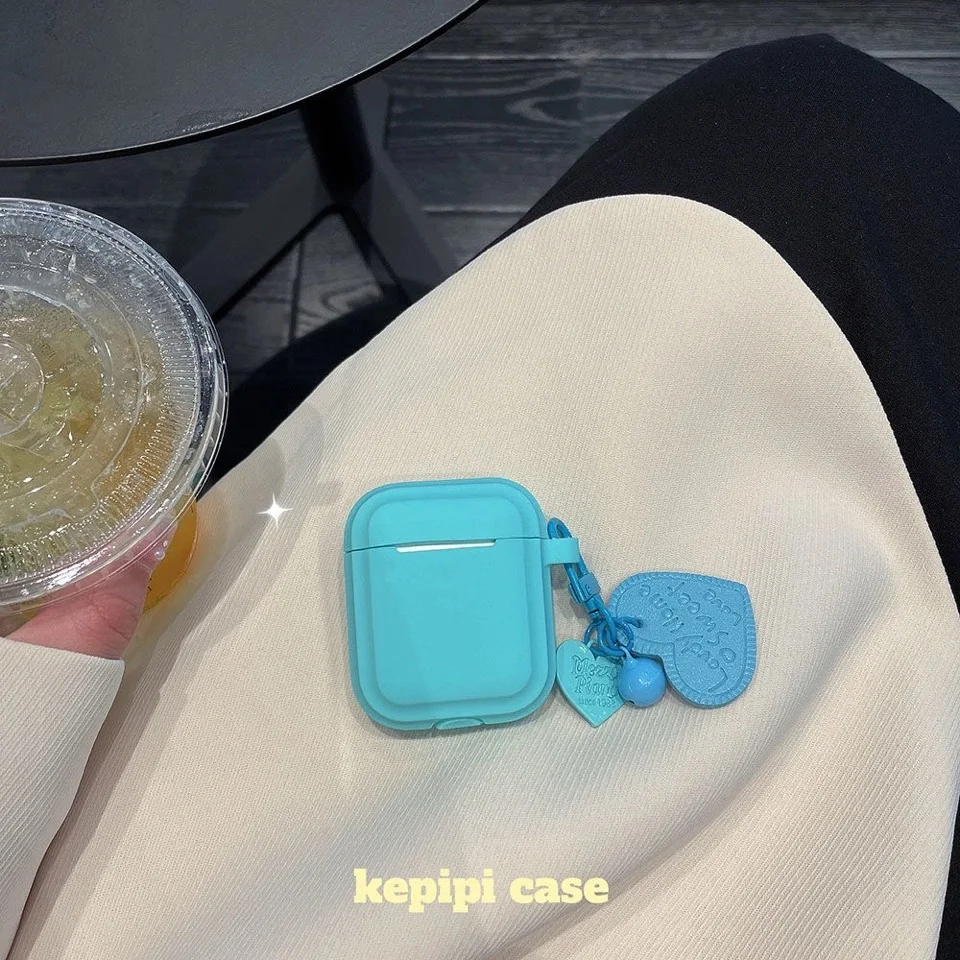 

Silicone Case for Apple AirPods 1 2 Pro Case Soft Protective Cover Earphone Accessories with Tiffany Blue Heart Keychain