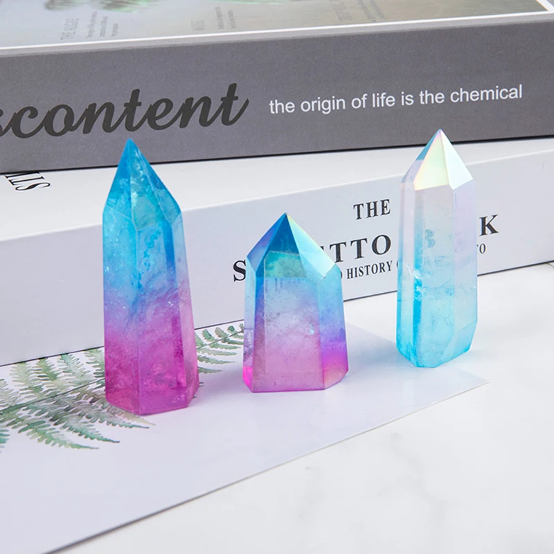 

Шестигранный орнамент, Натуральный прозрачный кварцевый кристалл, точка, гальваническое покрытие, стандартная палочка, двухцветная Хруста...