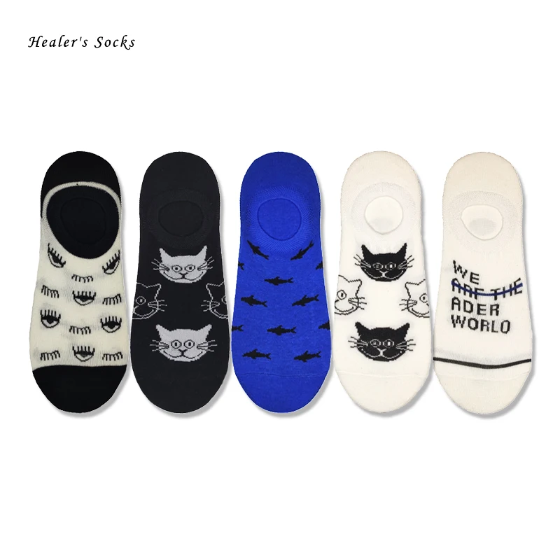 

2020 new fashion women socks cotton color cat eyes Harajuku Japanese College style funny art kawaii happy cute invisible socks