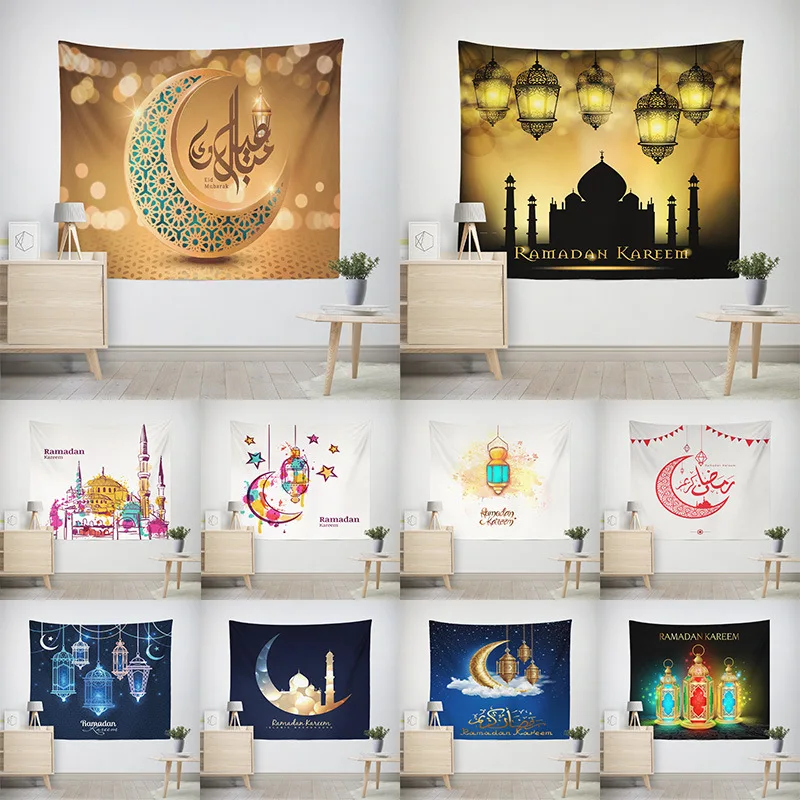 

Eid Mubarak Ramadan Festival Tapestry Moon Lantern Palace Pattern Decoration for Living Room Bedroom Outfit Muslim Party 2021