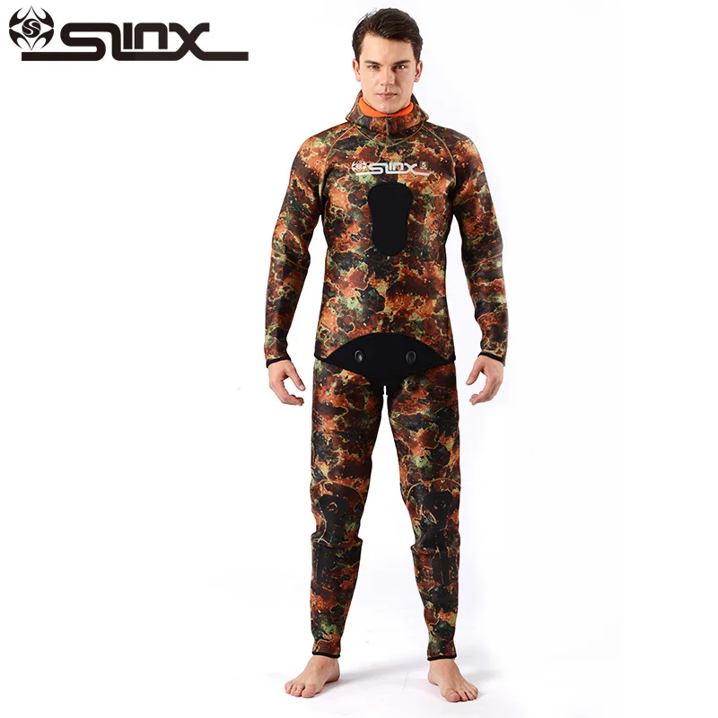 SLINX 5 мм неопреновый мужской Камуфляжный гидрокостюм купальный костюм с головным