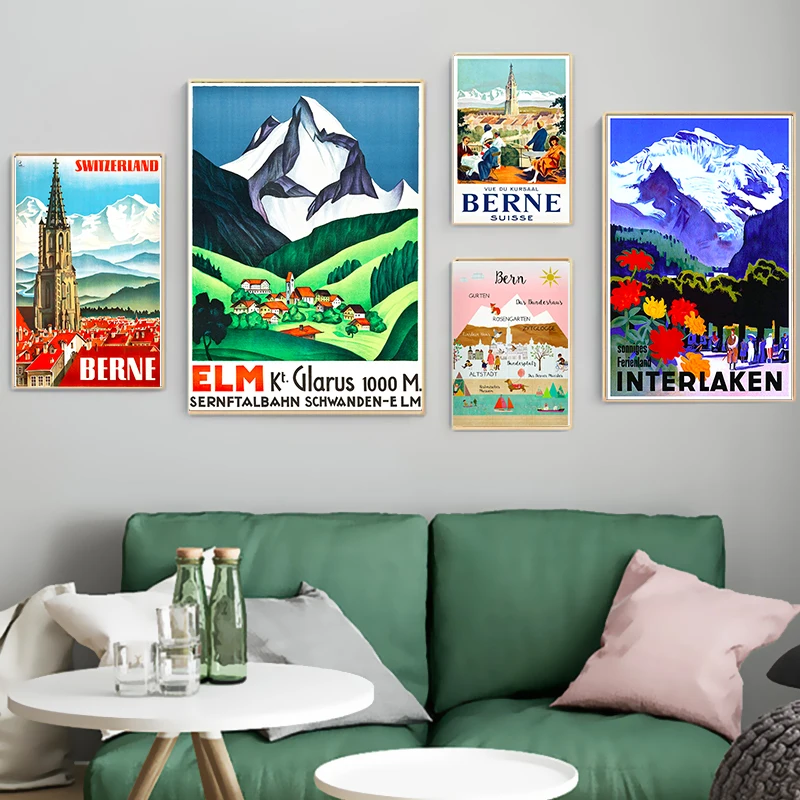 Берн город путешествия в Швейцарию холст Картины Винтаж изображение Плакат из