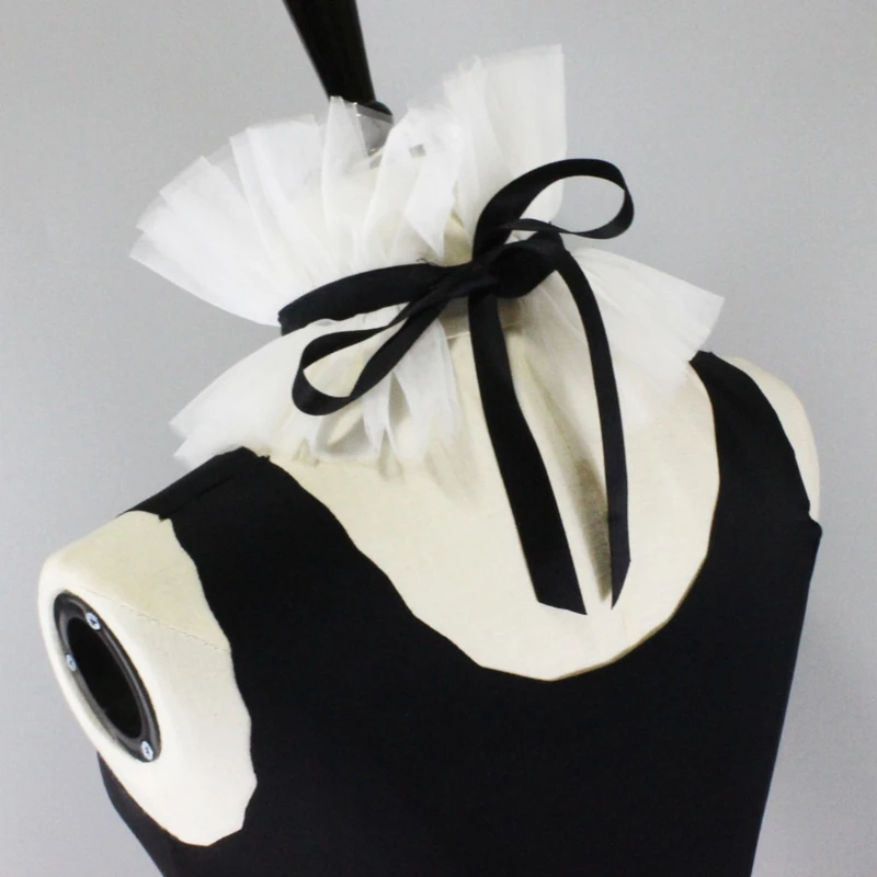 

Women Victorian Vintage Mesh Ruffled Stand False Collar Ribbon Bowknot Neck Ruff N0HE