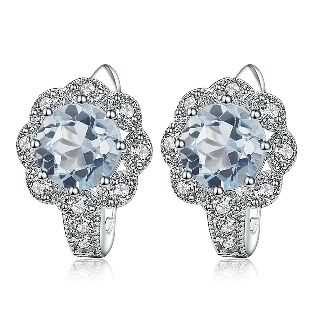 Женские винтажные серьги с натуральным голубым топазом 925 карата|Серьги-клипсы| |