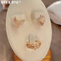 syoujyo luxury hollow natural zircon drop earrings ring sets women elegant bride wedding fashion 585 rose gold jewelry set