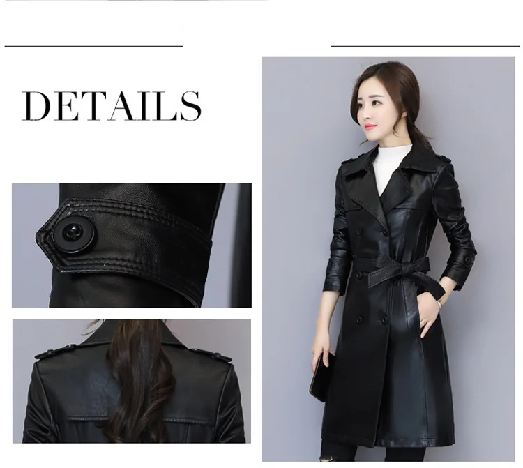 Trending Products Black Leather coat Women Leather clothes Top women clothing Autumn / Winter Leather trench coat free shipping enlarge