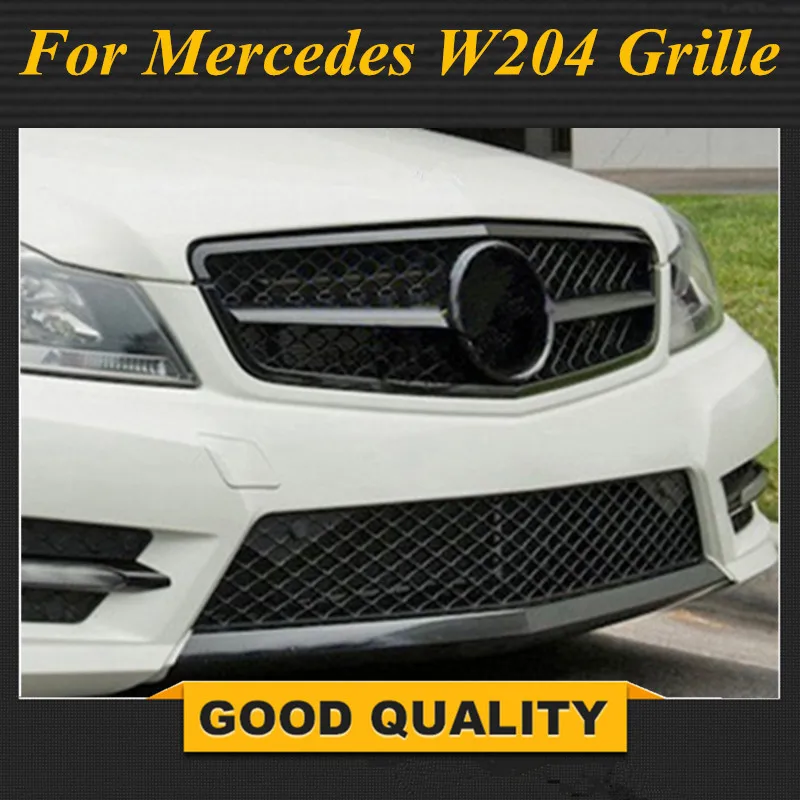 Матовая/глянцевая черная решетка для автомобиля Mercedes W204 2008-2014 C300 C180 AMG эмблемы