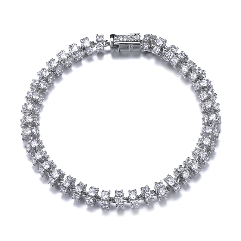 Silver Bracelet Hip Hop 6MM Set Bling AAA CZ Cubic Zirconia Iced Out Round Link Chain Necklace Bracelet For Men Women Rapper Jewelry 18''-24'' - Окраска металла: Silver Bracelet