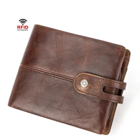 rfid mens wallet retro trend cowhide cardholder slim zipper coin purse leather business purse hasp design clutch money clip