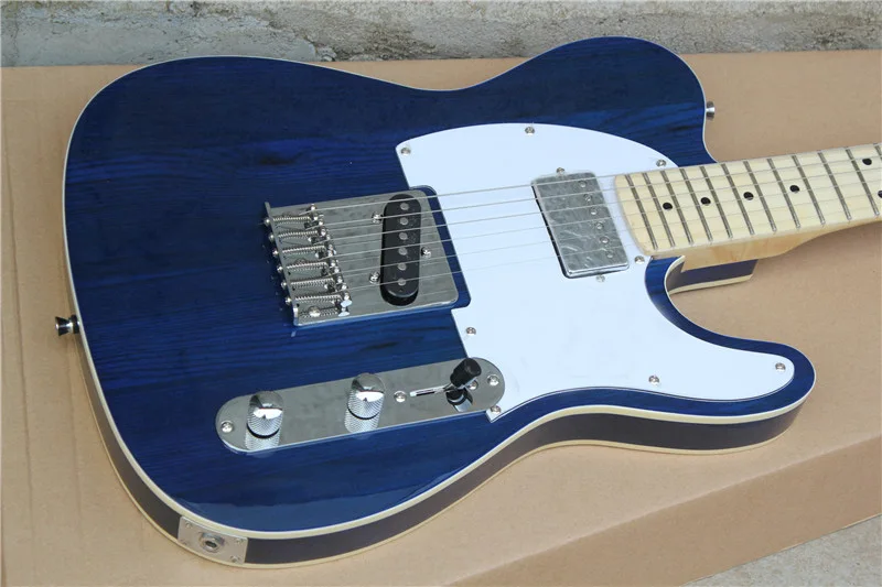 

Chinese guitar factory custom New Natural wood grain transparent blue TL Electric Guitar ,High Quality Double bread edge 01