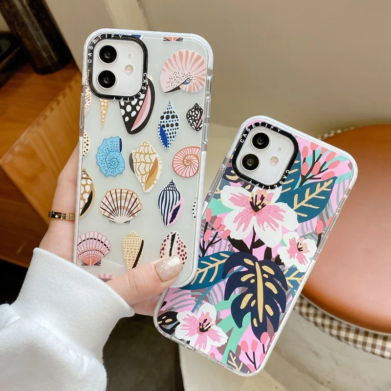

Fashion Colorful Flower Leaves Conch Phone Case For iphone 12 Mini 11 Pro Max XS XR SE 2020 7 8 Plus X Silicone Soft Cover Coque