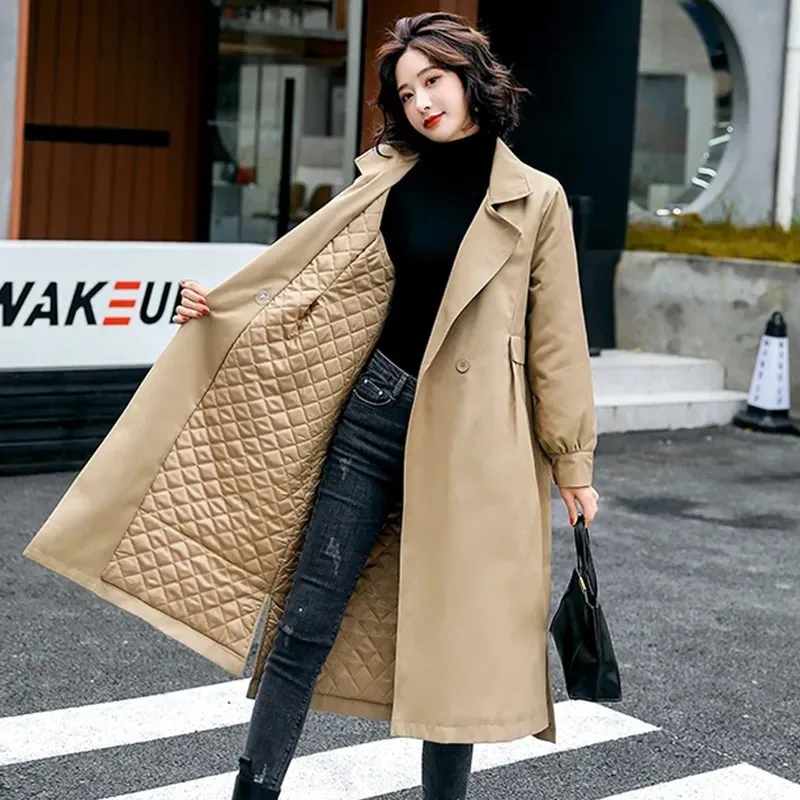 

Winter Coat Women's Quilted Cotton Long Trench coat elegant Spring Long sleeve Thicke Windbreaker Women Autumn Trench coats lady