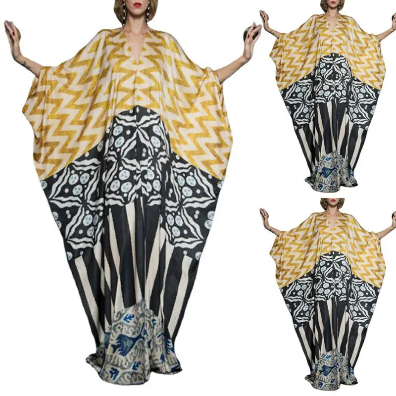 

Женская обувь в богемном стиле с принтом половина Slevee летнее платье с длинным рукавом Свободные мешковатые макси платья размера плюс, Новин...