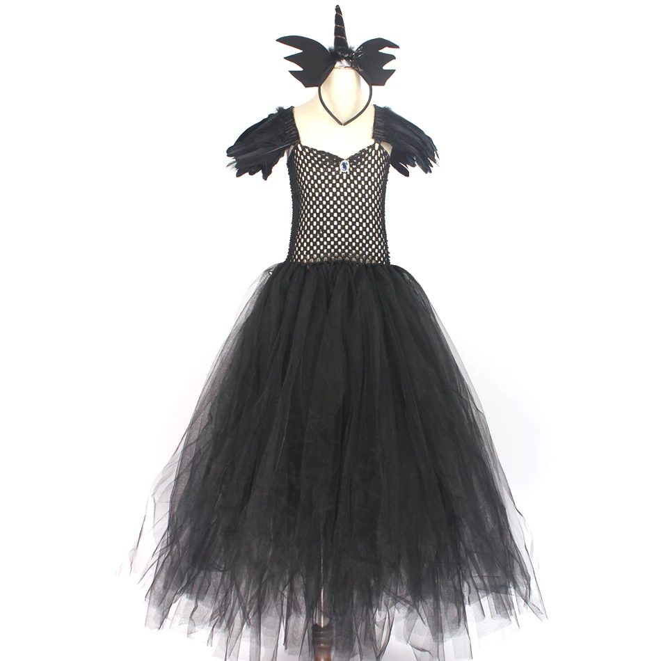 

Girls Fallen Angel Halloween Dress Baby Evil Queen Cosplay Clothes Black Unicorn TUTU Dresses Kid Princess Robe Disfraz Disguise