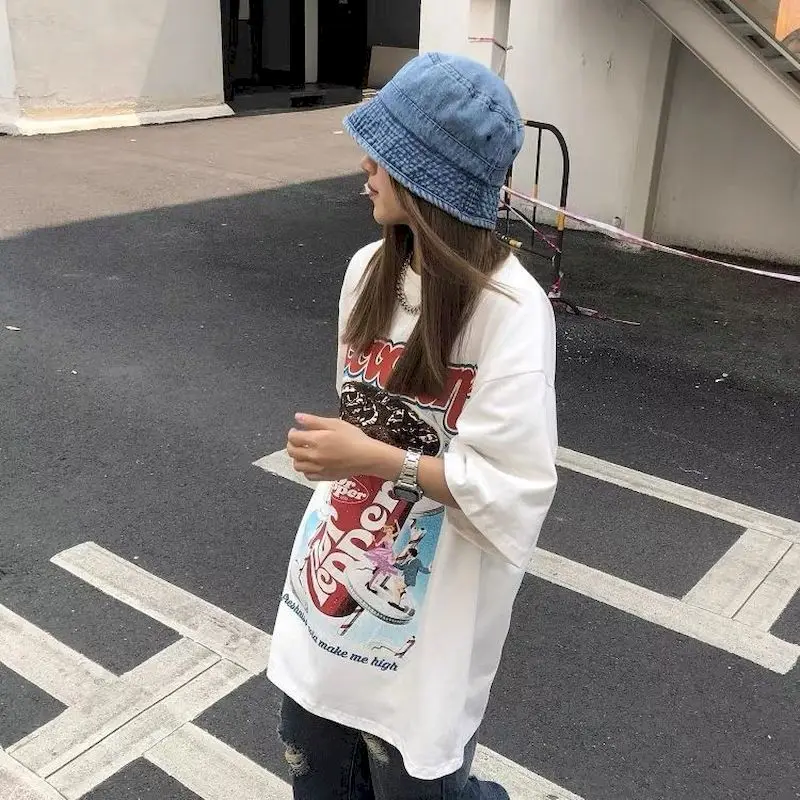 Винтажные женские футболки с принтом кока-колы Американская улица короткий