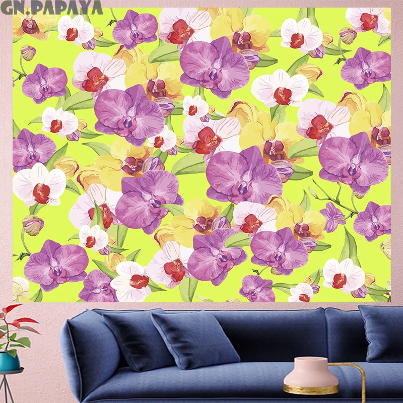 Цветок в скандинавском стиле тропические растения гобелен подорожник ретро