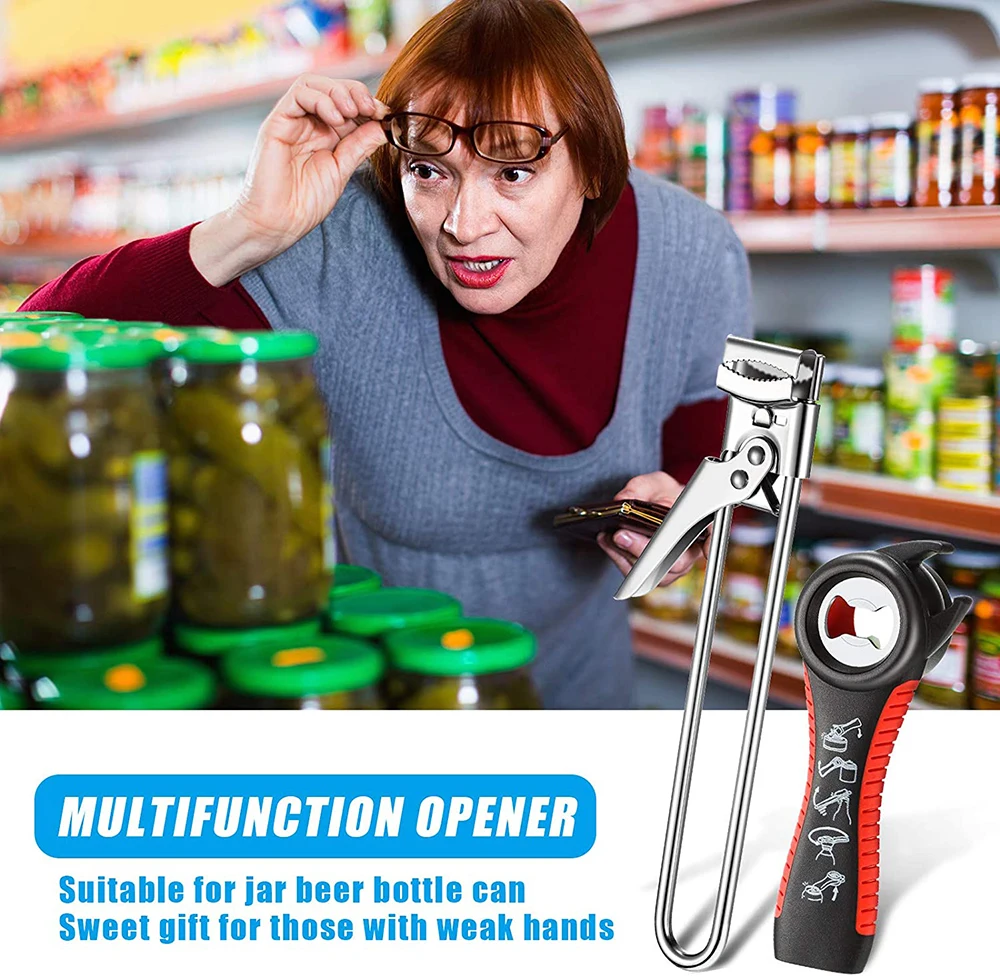 

Jar Opener Set Manual Adjustable Stainless Steel Jar Opener 5-in-1 Multi Function Rubber Can Lid Opener Beer Bottle Opener