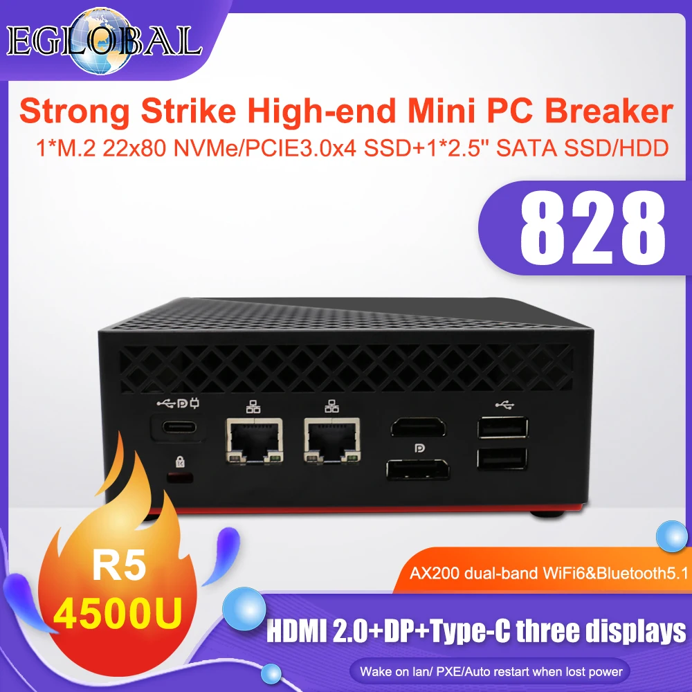 EGLOBAL Новый мини компьютер AMD Ryzen 5 4500U 2 * DDR4 NVMe SSD LAN Настольный игровой ПК Type C 4K HTPC
