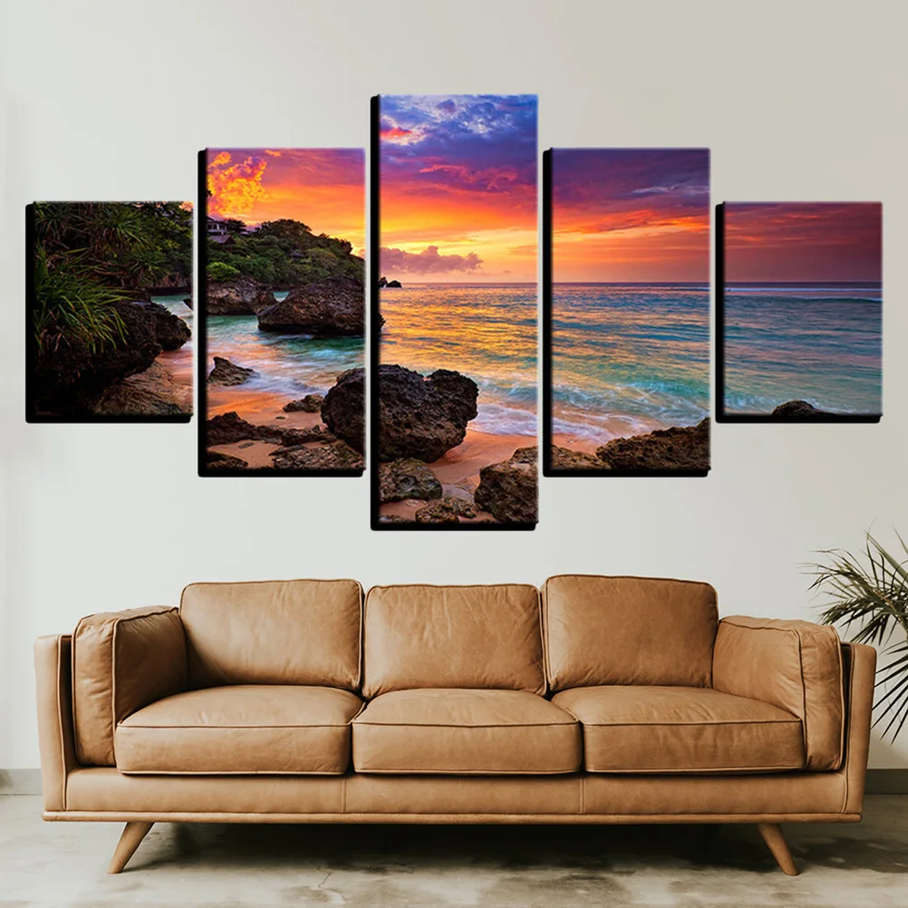 5 шт. настенные картины с изображением морского побережья и заката|Рамка| |