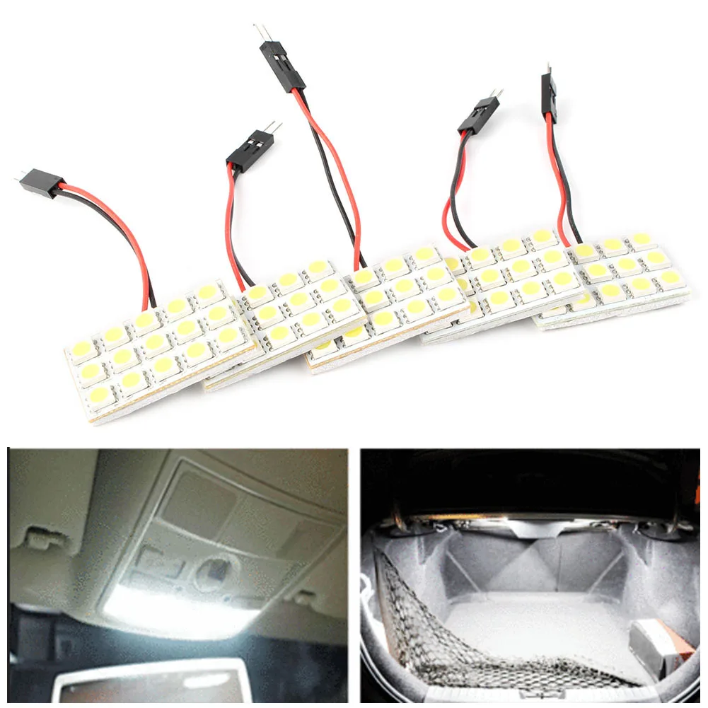 

5pcs White LED 5050 15SMD Panel + Festoon T10 BA9S Adapter Interior Dome Light Universal for Car Reading Lights Replacement