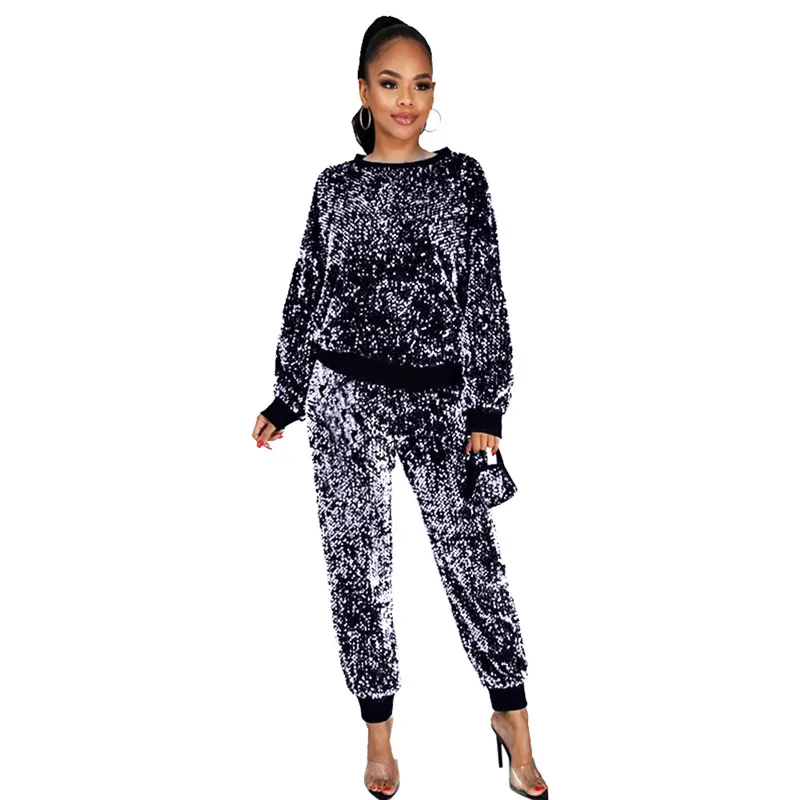 

Womens Sequin Tracksuit 2 Piece Joggers Pants Sets Jogging Outfits Femme Clothing Sportswear Suit With Mask