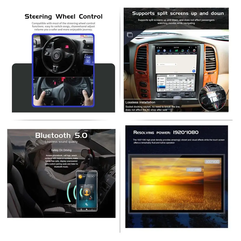Aotsr Tesla 12.1” Vertical screen Android 8.1 Car DVD Multimedia player carplay GPS Navigation For Toyota Lander Cruiser LC100 |