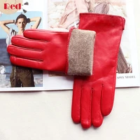 leather sheepskin gloves womens autumn warm fleece lining color fashion thin outdoor activities electric bike riding driving