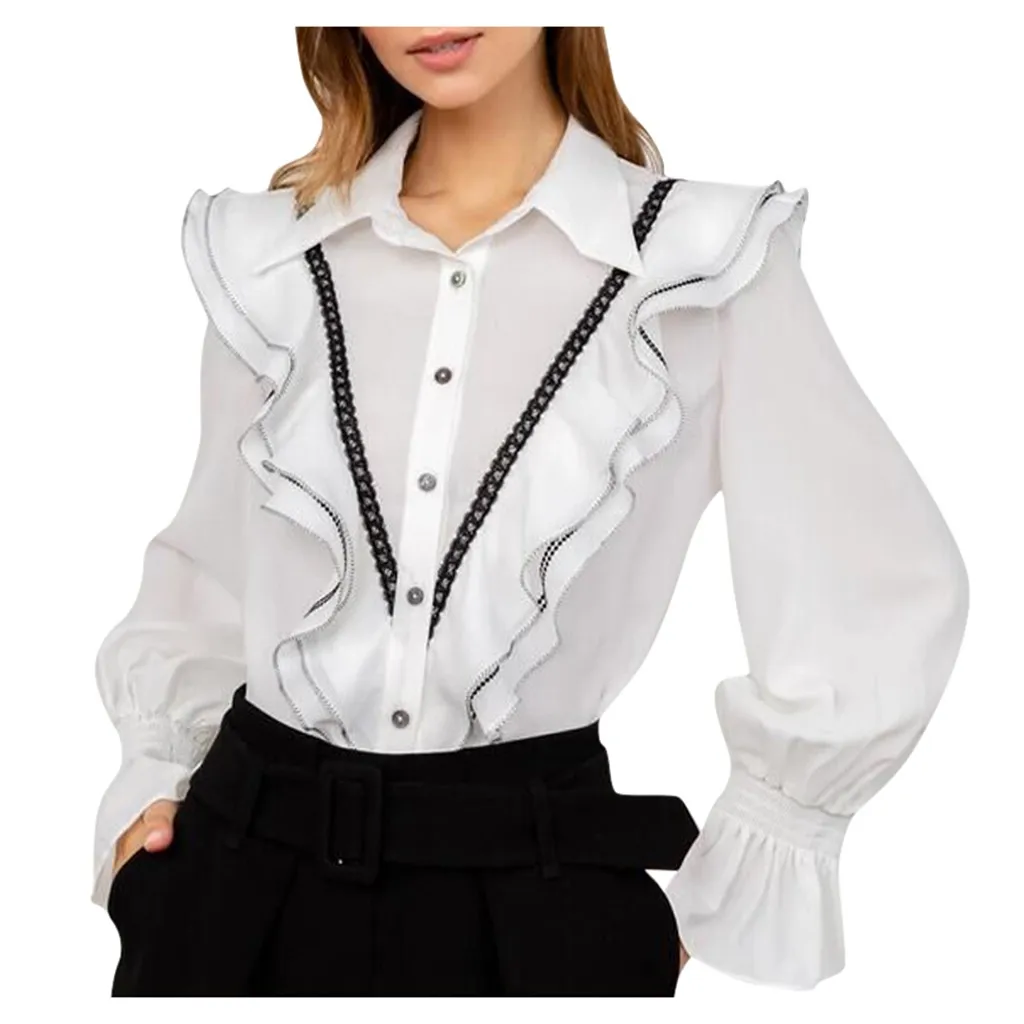 Элегантные женские офисные толстовки с рюшами и кружевами вертикальными