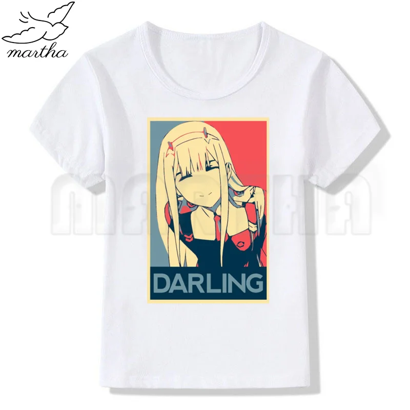 

Darling In The Franxx New Funny T-Shirt Boys Boy White T Shirt Fashion O-Neck Kids Short Sleeve Tees Printing Children Clothing