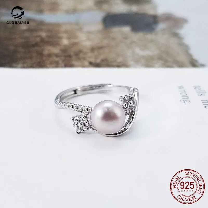 

Korean style New S925 Silver Ring Female Retro Fashion Open Pearl ring Women's ring Hand decoration Free shipping 709