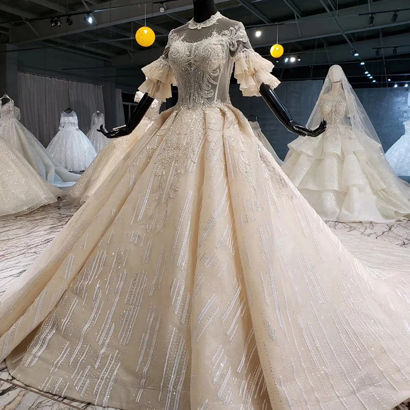 HTL1072 hot selling wedding dress flare sleeve lace bridal gowns tiktok European and American style princess robe de mariee 2020 | Свадьбы и
