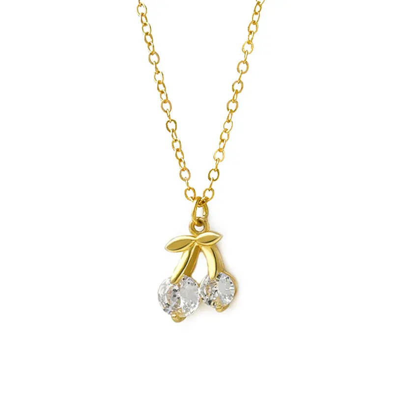 

xiaoboACC Gold Necklace for Women Korean Fashion Zircon Cherry Pendant Choker Necklace Jewelry 2021