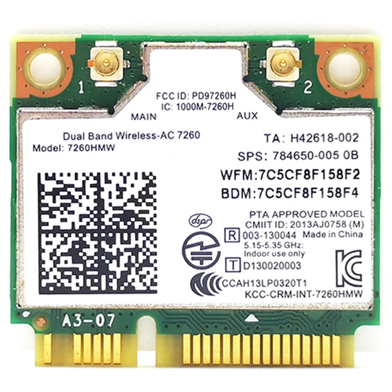 

Mini Pcie Wifi Card Dual Band Wireless AC 7260 PCI Express Network Card 802.11Ac 2X2 Wi-Fi 7260Hmw Bluetooth 4.0